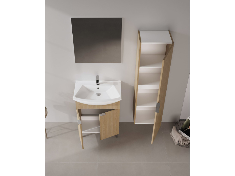 Ensemble Meuble Vasque avec Miroir (2 Pièces) "Purus 65" - 65 x 50 x 83 cm - Oak