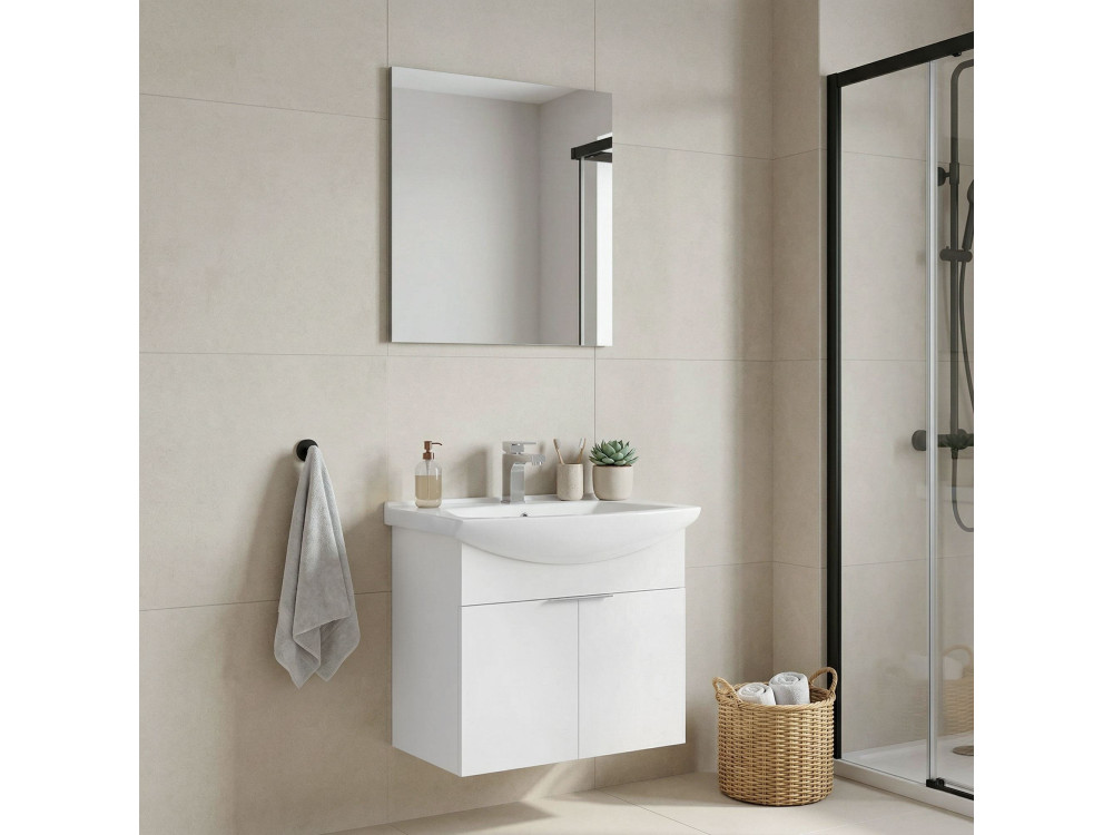 Ensemble Meuble Vasque avec Miroir (2 Pièces) "Purus 65" - 65 x 50 x 58 cm - White