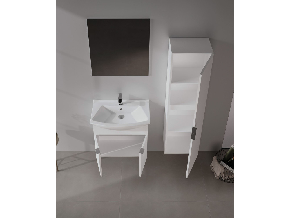 Ensemble Meuble Vasque avec Miroir (2 Pièces) "Purus 65" - 65 x 50 x 58 cm - White