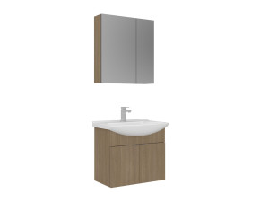 Ensemble Meuble Vasque avec Miroir (2 Pièces) "Purus 65" - 65 x 50 x 58 cm - Oak