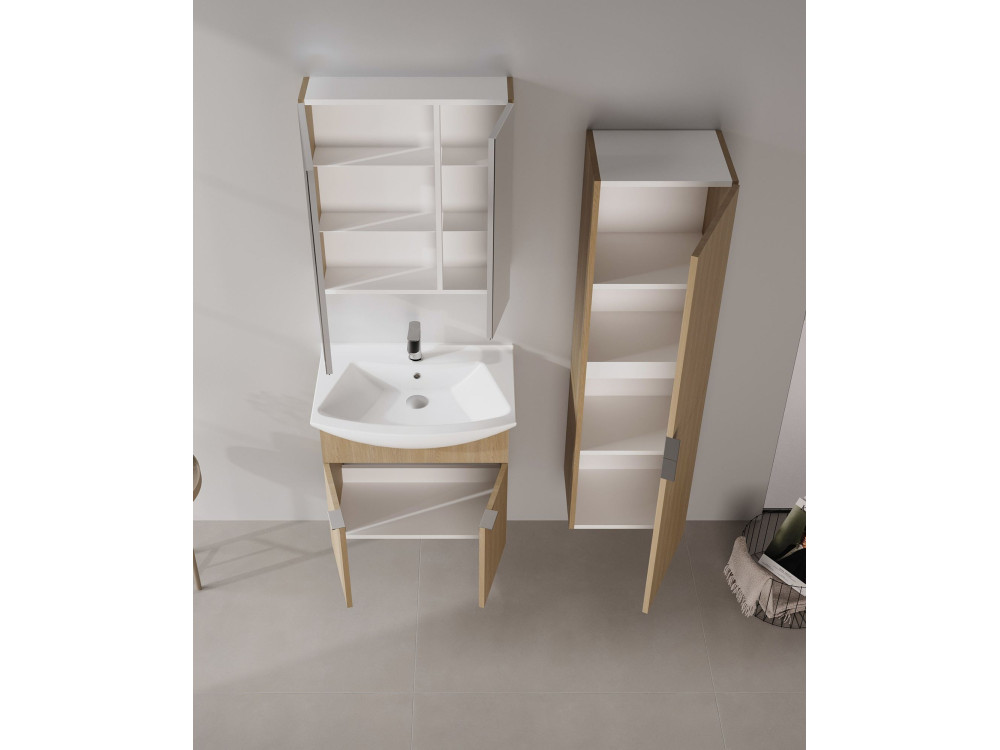 Ensemble Meuble Vasque avec Miroir (2 Pièces) "Purus 65" - 65 x 50 x 58 cm - Oak