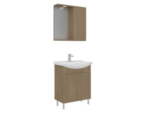 Ensemble Meuble Vasque avec Miroir (2 Pièces) "Purus 65" - 65 x 50 x 83 cm - Oak