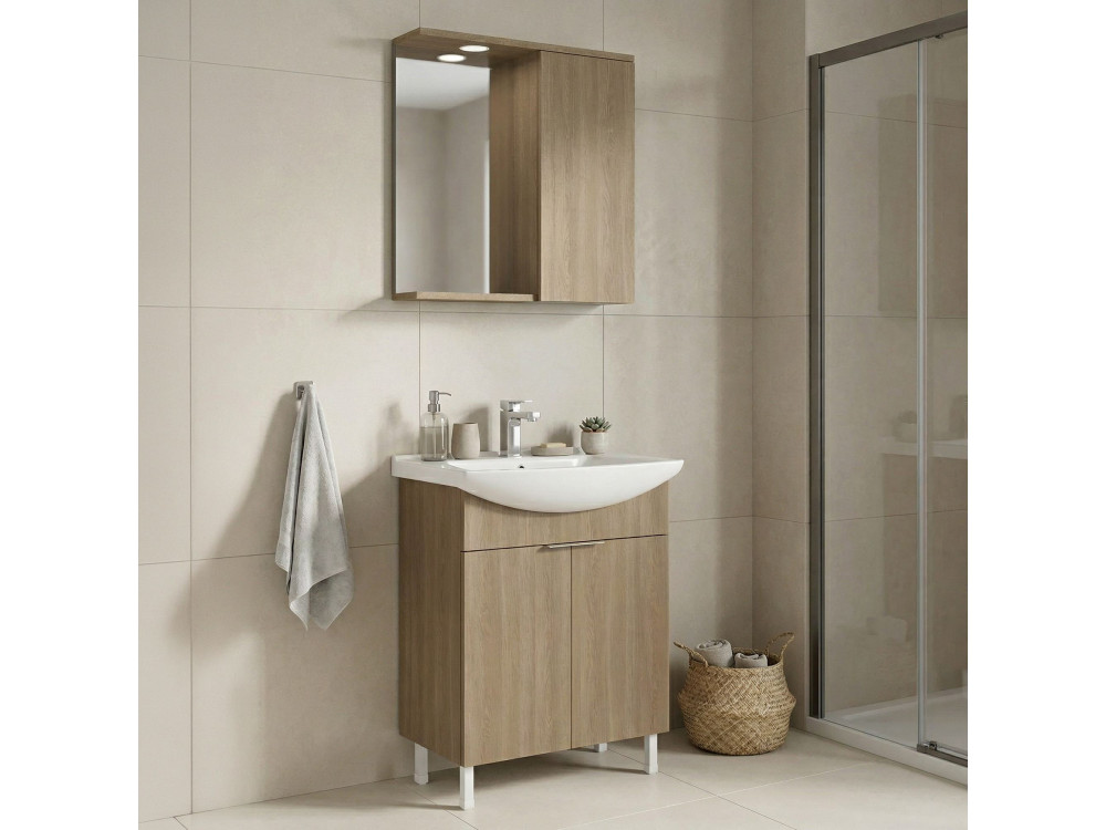 Ensemble Meuble Vasque avec Miroir (2 Pièces) "Purus 65" - 65 x 50 x 83 cm - Oak