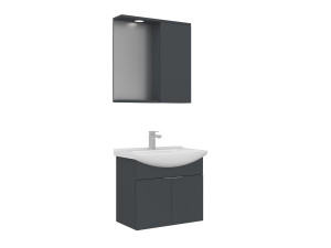Ensemble Meuble Vasque avec Miroir (2 Pièces) "Purus 65" - 65 x 50 x 58 cm - Matte Anthracite