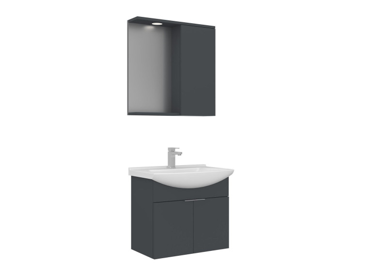 Ensemble Meuble Vasque avec Miroir (2 Pièces) "Purus 65" - 65 x 50 x 58 cm - Matte Anthracite