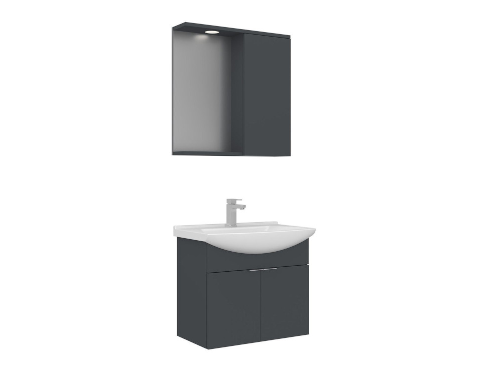 Ensemble Meuble Vasque avec Miroir (2 Pièces) "Purus 65" - 65 x 50 x 58 cm - Matte Anthracite