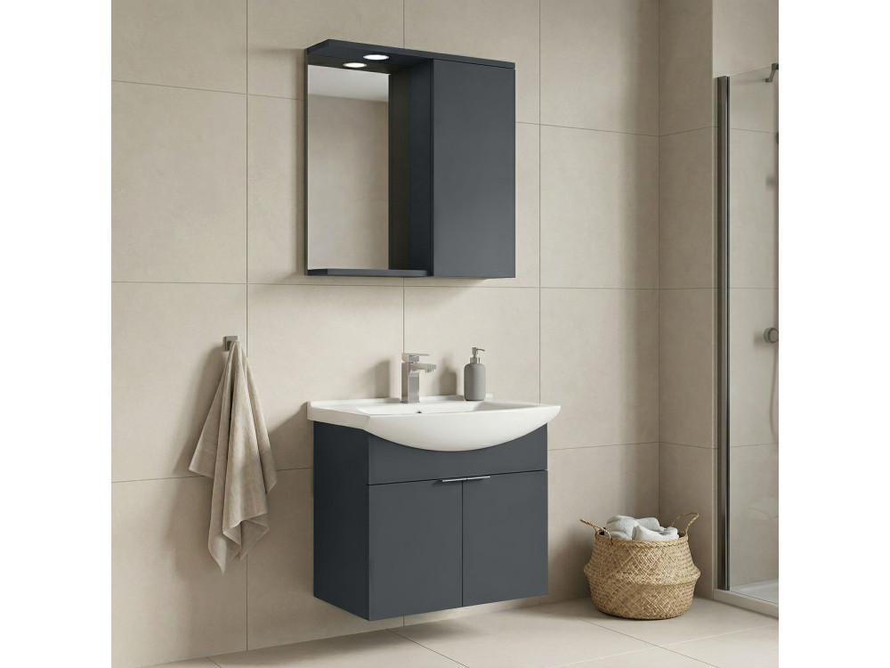 Ensemble Meuble Vasque avec Miroir (2 Pièces) "Purus 65" - 65 x 50 x 58 cm - Matte Anthracite