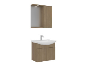 Ensemble Meuble Vasque avec Miroir (2 Pièces) "Purus 65" - 65 x 50 x 58 cm - Oak