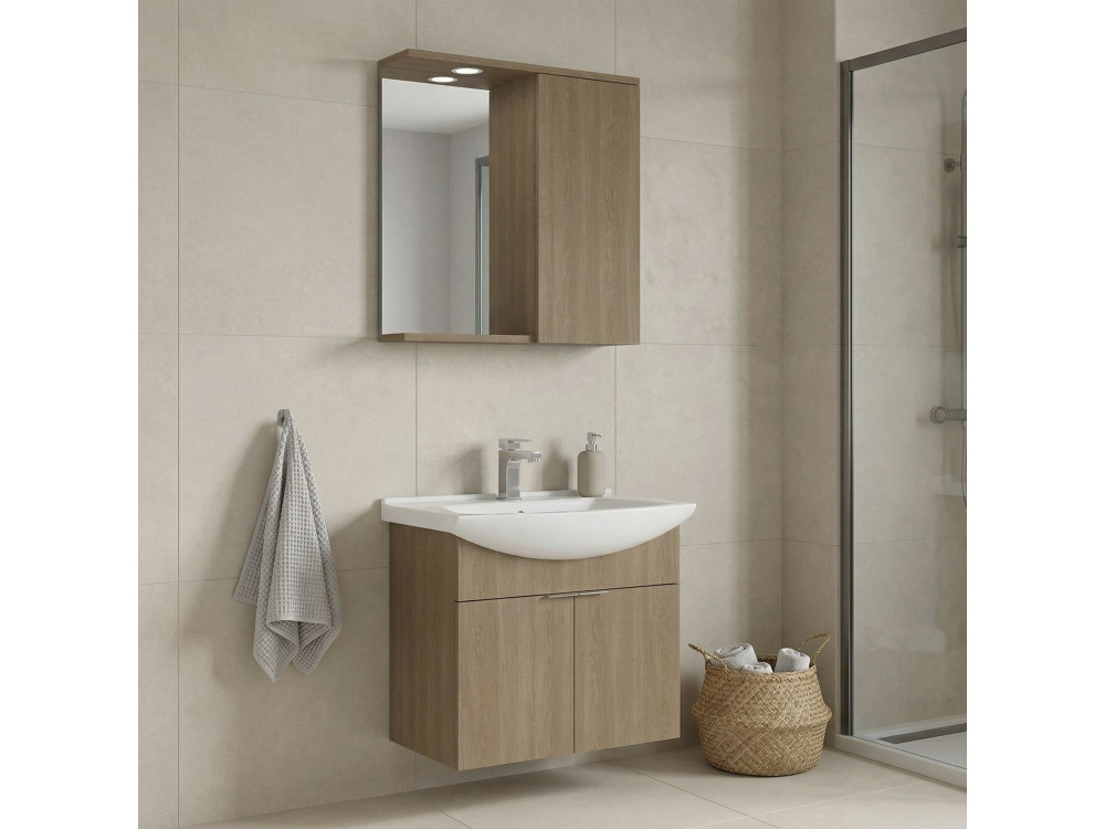 Ensemble Meuble Vasque avec Miroir (2 Pièces) "Purus 65" - 65 x 50 x 58 cm - Oak