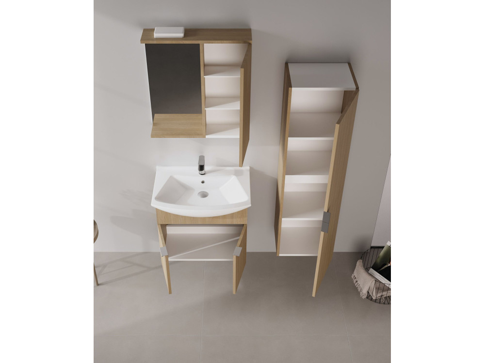 Ensemble Meuble Vasque avec Miroir (2 Pièces) "Purus 65" - 65 x 50 x 58 cm - Oak