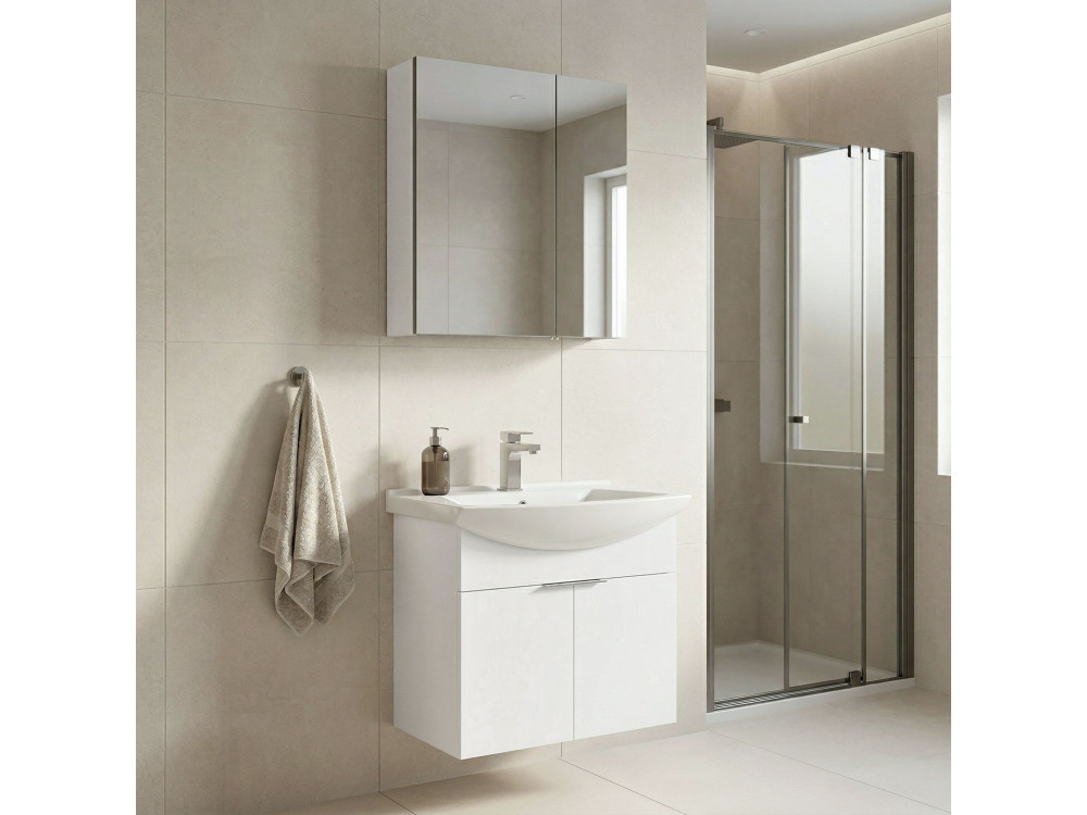 Ensemble Meuble Vasque avec Miroir (2 Pièces) "Purus 65" - 65 x 50 x 58 cm - White