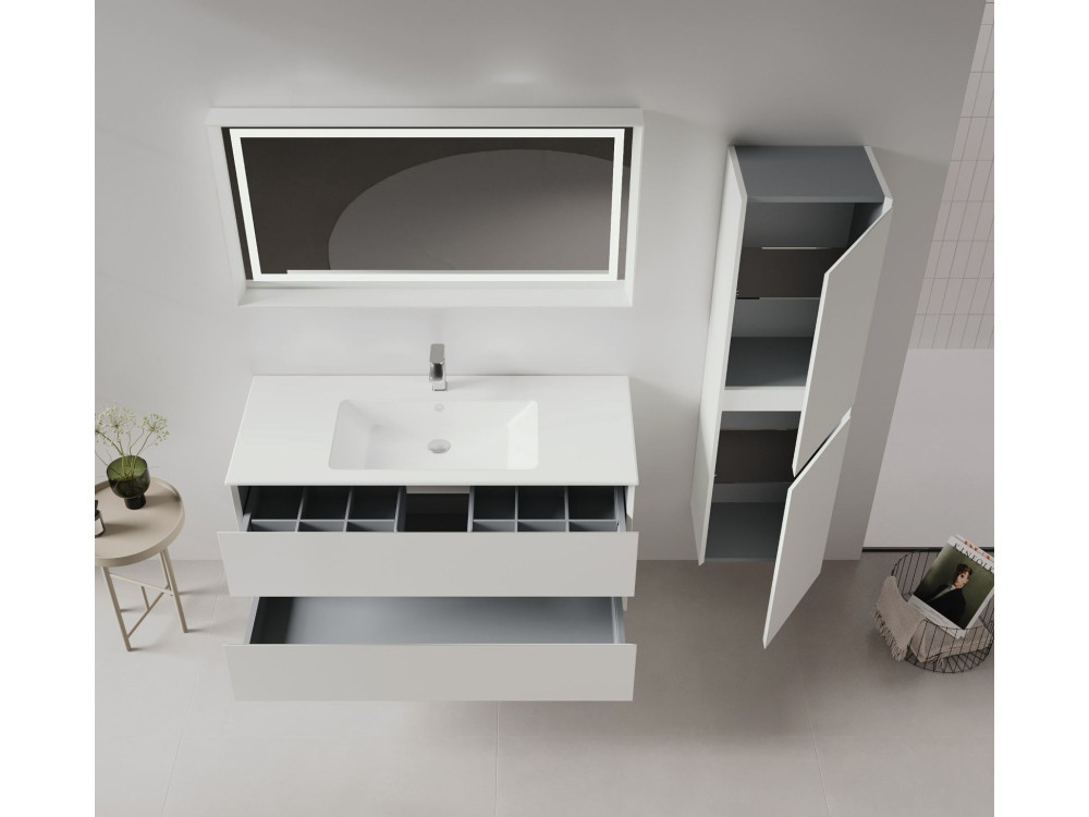 Ensemble Meuble Vasque avec Miroir (2 Pièces) "Nest 121 v2" - 121 x 51 x 55 cm - Matte Cashmere