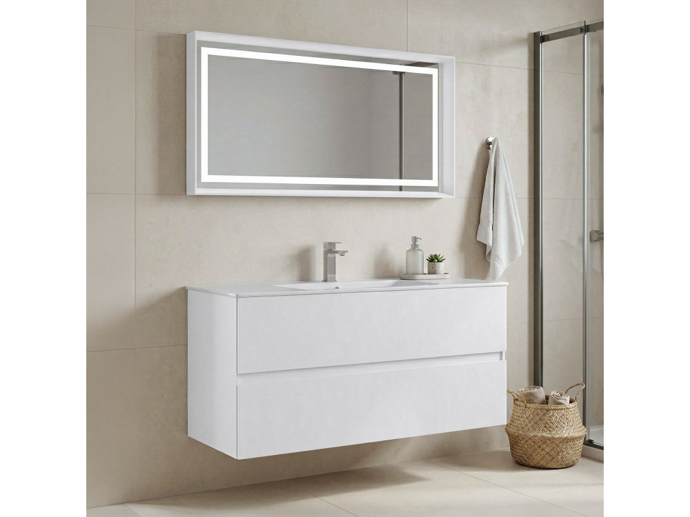 Ensemble Meuble Vasque avec Miroir (2 Pièces) "Nest 121 v2" - 121 x 51 x 55 cm - Matte White