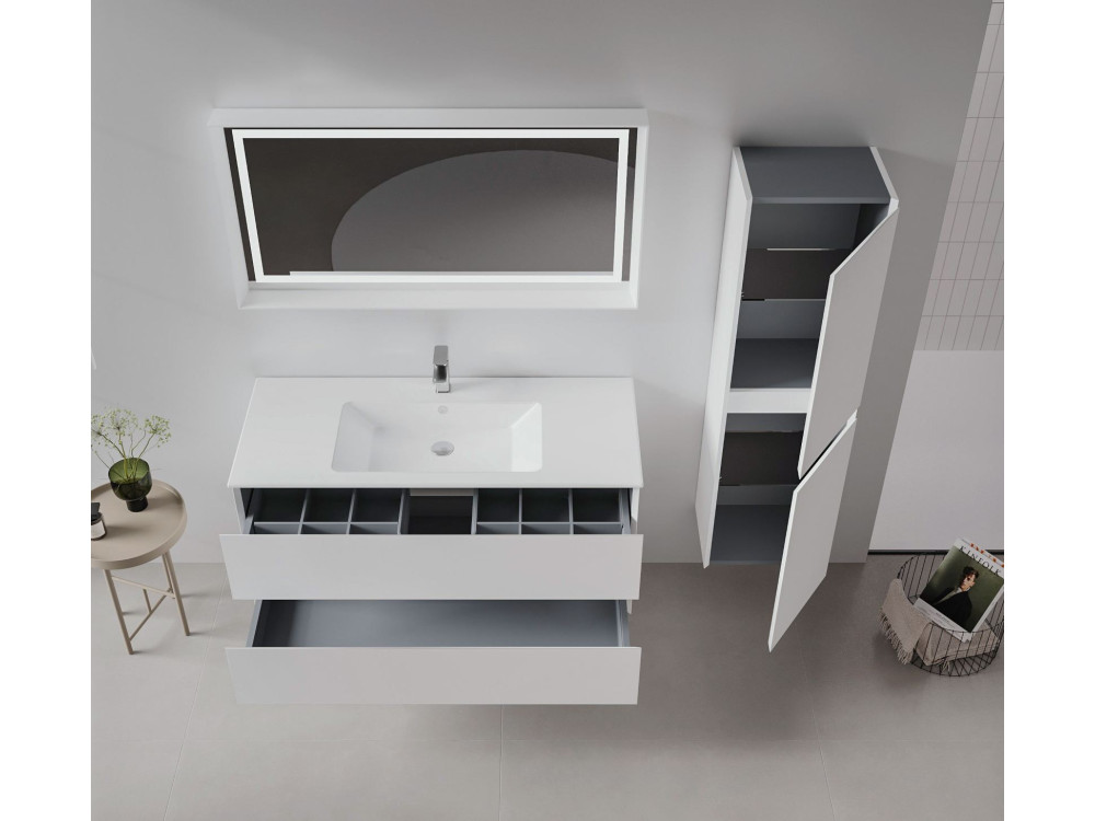 Ensemble Meuble Vasque avec Miroir (2 Pièces) "Nest 121 v2" - 121 x 51 x 55 cm - Matte White