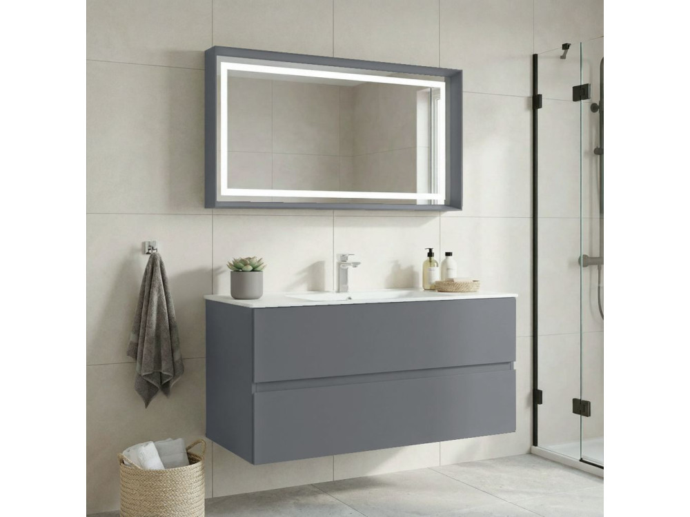 Ensemble Meuble Vasque avec Miroir (2 Pièces) "Nest 121 v2" - 121 x 51 x 55 cm - Matte Grey