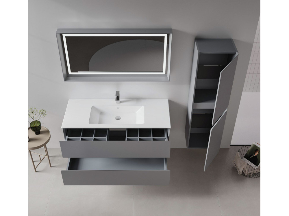 Ensemble Meuble Vasque avec Miroir (2 Pièces) "Nest 121 v2" - 121 x 51 x 55 cm - Matte Grey