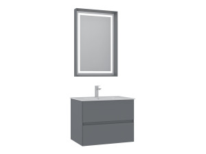 Ensemble Meuble Vasque avec Miroir (2 Pièces) "Nest 71 v2" - 71 x 51 x 55 cm - Matte Grey