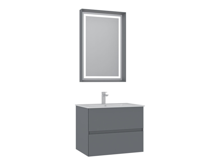 Ensemble Meuble Vasque avec Miroir (2 Pièces) "Nest 71 v2" - 71 x 51 x 55 cm - Matte Grey