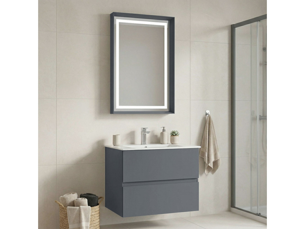Ensemble Meuble Vasque avec Miroir (2 Pièces) "Nest 71 v2" - 71 x 51 x 55 cm - Matte Grey