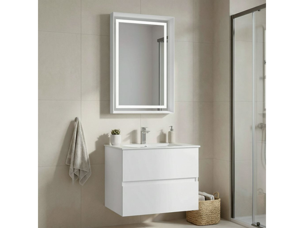 Ensemble Meuble Vasque avec Miroir (2 Pièces) "Nest 71 v2" - 71 x 51 x 55 cm - Matte White