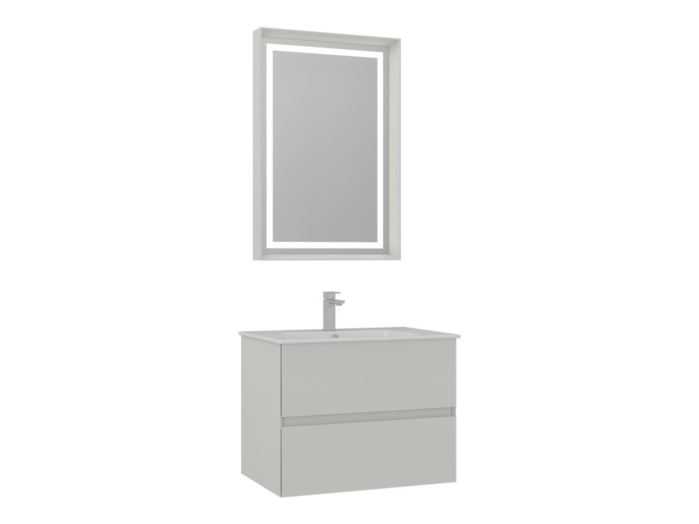 Ensemble Meuble Vasque avec Miroir (2 Pièces) "Nest 71 v2" - 71 x 51 x 55 cm - Matte Cashmere