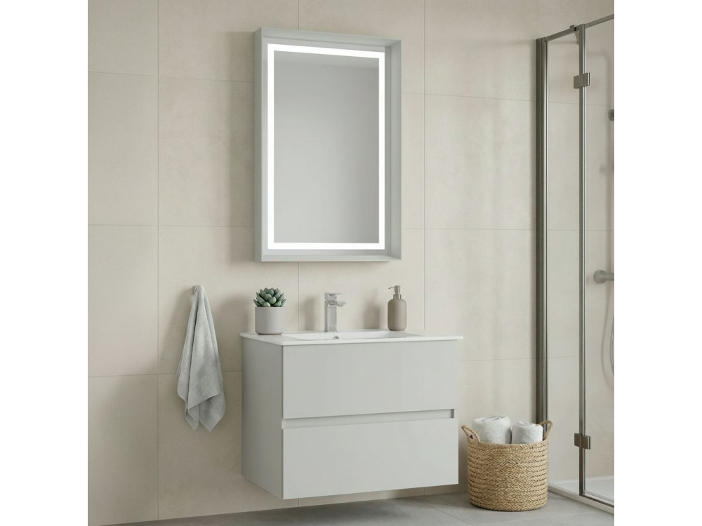 Ensemble Meuble Vasque avec Miroir (2 Pièces) "Nest 71 v2" - 71 x 51 x 55 cm - Matte Cashmere