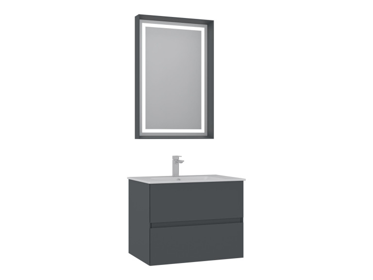Ensemble Meuble Vasque avec Miroir (2 Pièces) "Nest 71 v2" - 71 x 51 x 55 cm - Matte Anthracite