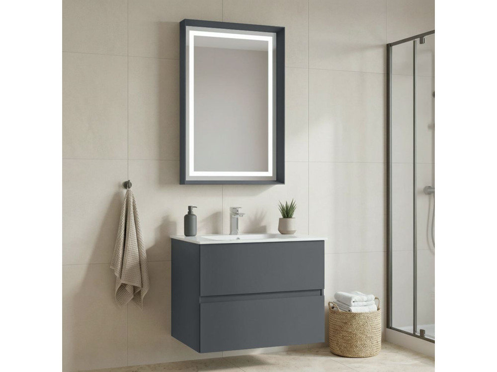 Ensemble Meuble Vasque avec Miroir (2 Pièces) "Nest 71 v2" - 71 x 51 x 55 cm - Matte Anthracite