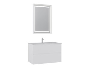 Ensemble Meuble Vasque avec Miroir (2 Pièces) "Nest 91 v2" - 91 x 51 x 55 cm - Matte White