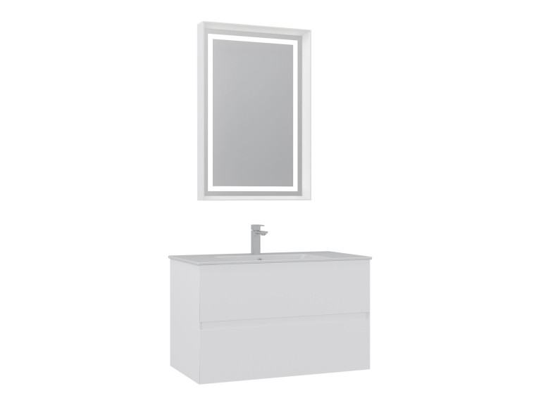 Ensemble Meuble Vasque avec Miroir (2 Pièces) "Nest 91 v2" - 91 x 51 x 55 cm - Matte White