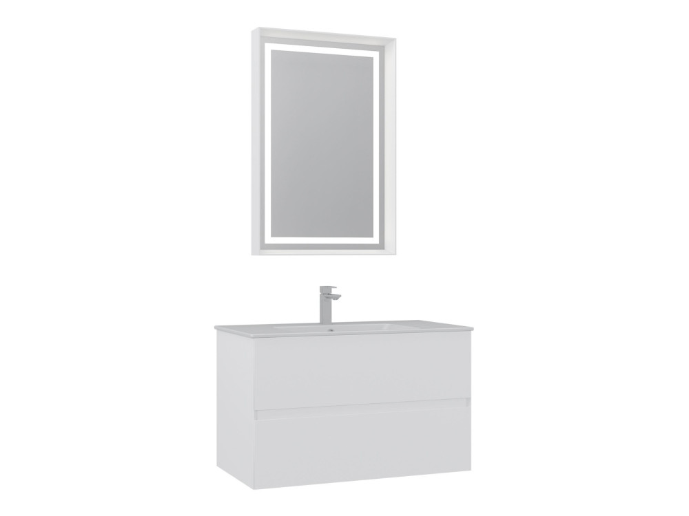 Ensemble Meuble Vasque avec Miroir (2 Pièces) "Nest 91 v2" - 91 x 51 x 55 cm - Matte White