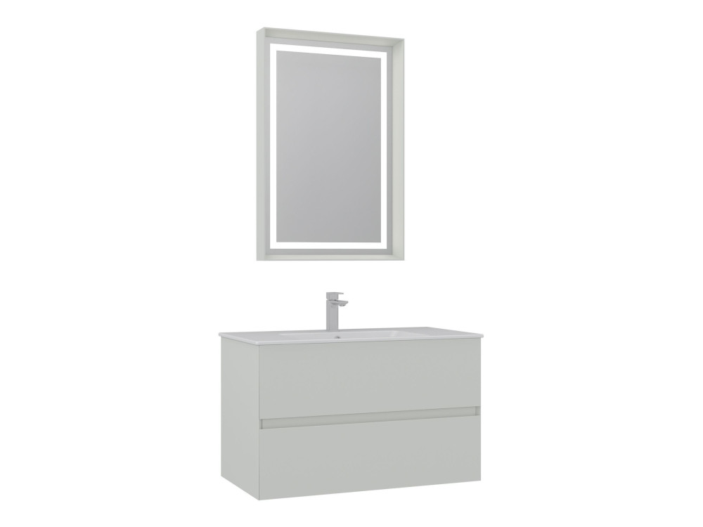 Ensemble Meuble Vasque avec Miroir (2 Pièces) "Nest 91 v2" - 91 x 51 x 55 cm - Matte Cashmere