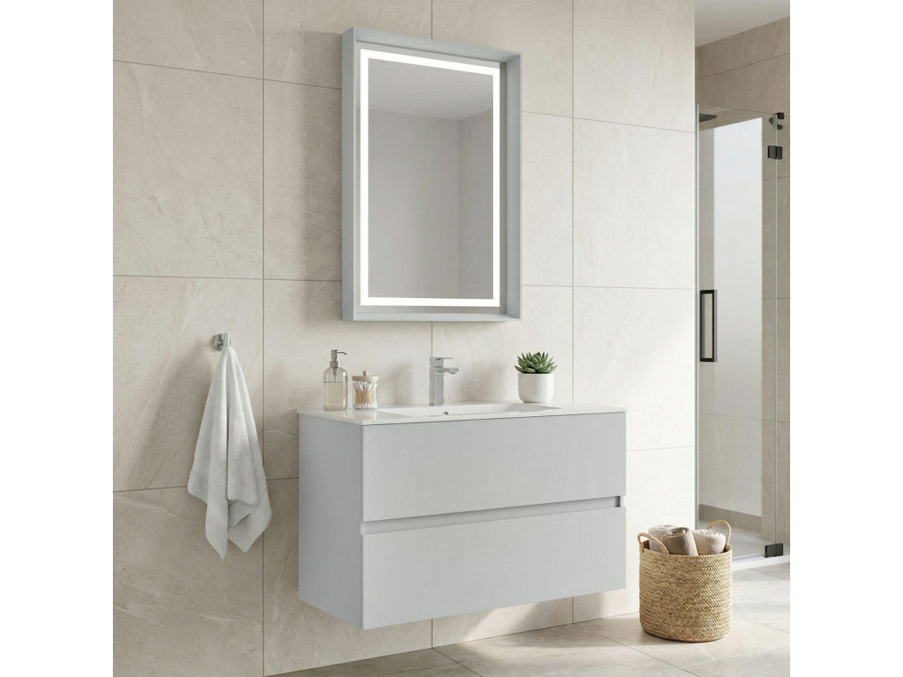 Ensemble Meuble Vasque avec Miroir (2 Pièces) "Nest 91 v2" - 91 x 51 x 55 cm - Matte Cashmere