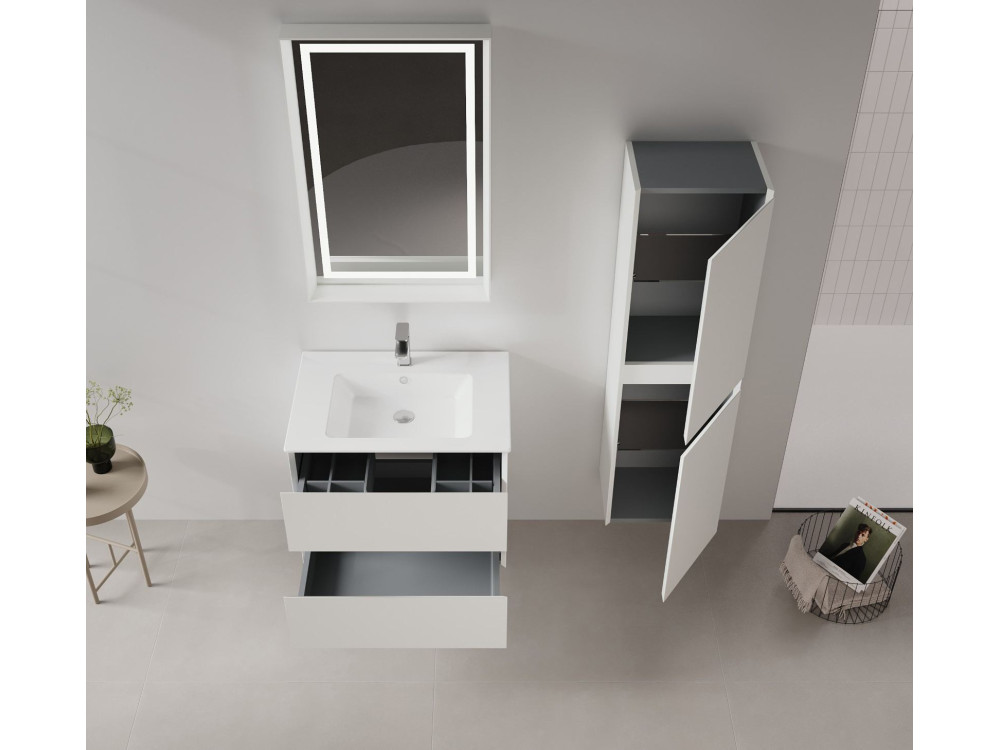 Ensemble Meuble Vasque avec Miroir (2 Pièces) "Nest 91 v2" - 91 x 51 x 55 cm - Matte Cashmere