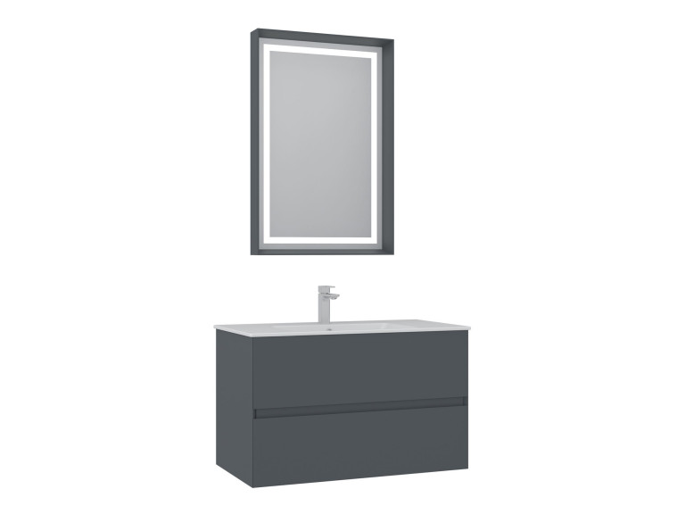 Ensemble Meuble Vasque avec Miroir (2 Pièces) "Nest 91 v2" - 91 x 51 x 55 cm - Matte Anthracite