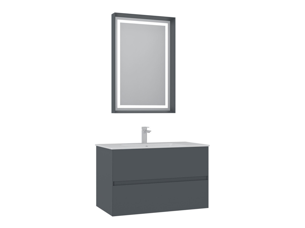 Ensemble Meuble Vasque avec Miroir (2 Pièces) "Nest 91 v2" - 91 x 51 x 55 cm - Matte Anthracite