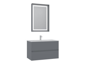 Ensemble Meuble Vasque avec Miroir (2 Pièces) "Nest 91 v2" - 91 x 51 x 55 cm - Matte Grey