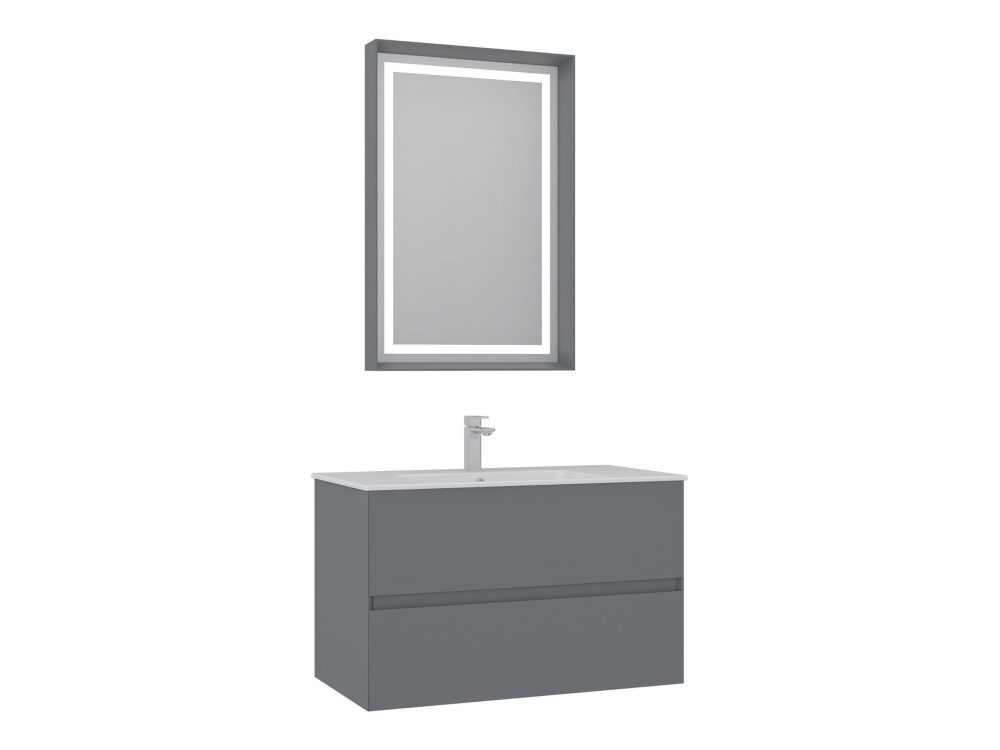 Ensemble Meuble Vasque avec Miroir (2 Pièces) "Nest 91 v2" - 91 x 51 x 55 cm - Matte Grey