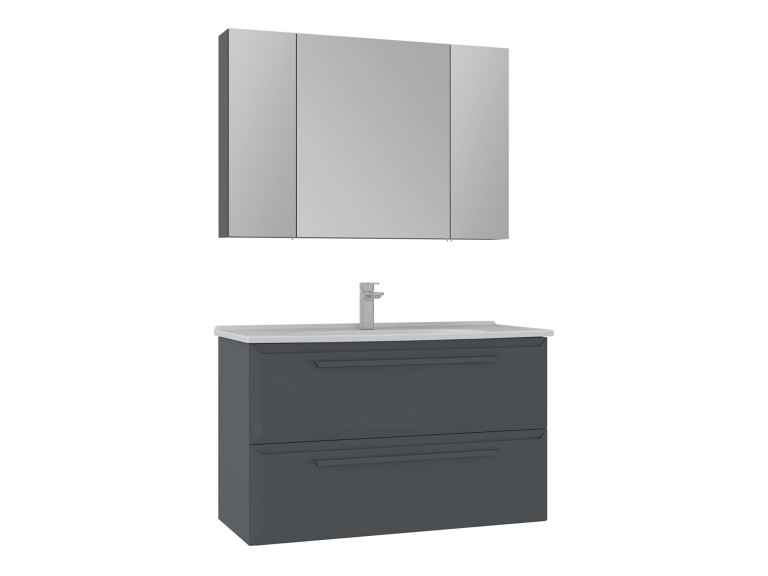 Ensemble Meuble Vasque avec Miroir (2 Pièces) "Nuvola 100 v2" - 100 x 50 x 62 cm - Anthracite