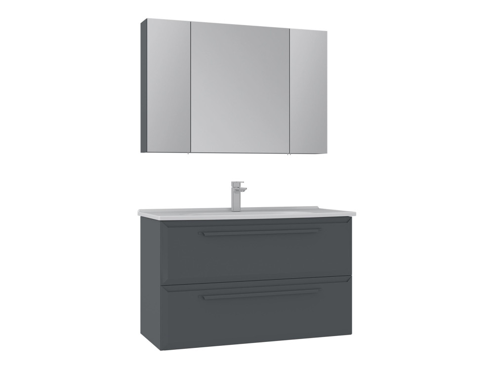 Ensemble Meuble Vasque avec Miroir (2 Pièces) "Nuvola 100 v2" - 100 x 50 x 62 cm - Anthracite