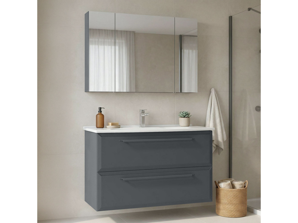 Ensemble Meuble Vasque avec Miroir (2 Pièces) "Nuvola 100 v2" - 100 x 50 x 62 cm - Anthracite