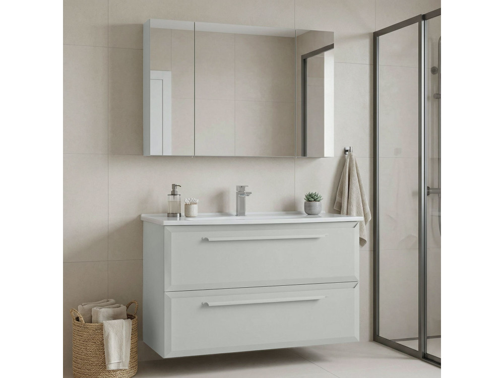 Ensemble Meuble Vasque avec Miroir (2 Pièces) "Nuvola 100 v2" - 100 x 50 x 62 cm - Cashmere