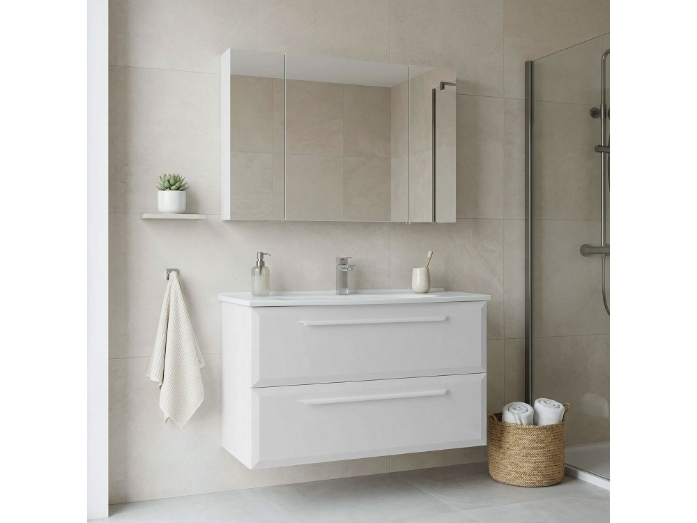 Ensemble Meuble Vasque avec Miroir (2 Pièces) "Nuvola 100 v2" - 100 x 50 x 62 cm - White