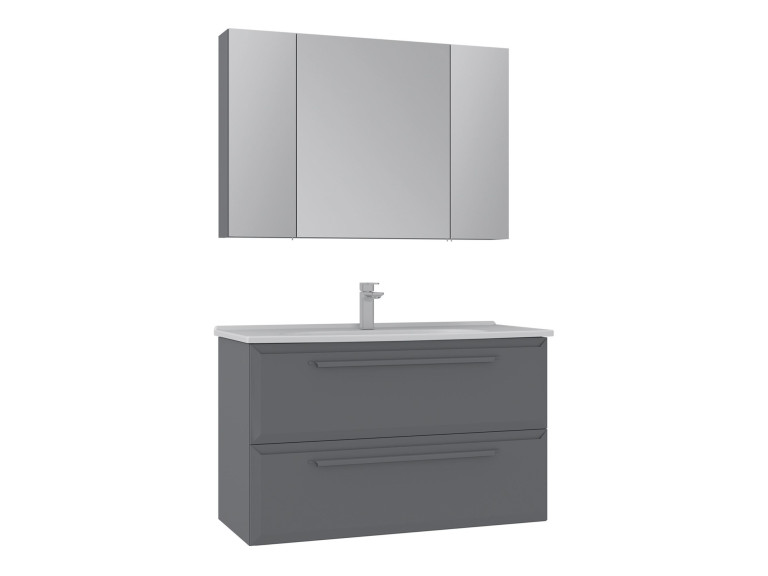 Ensemble Meuble Vasque avec Miroir (2 Pièces) "Nuvola 100 v2" - 100 x 50 x 62 cm - Grey