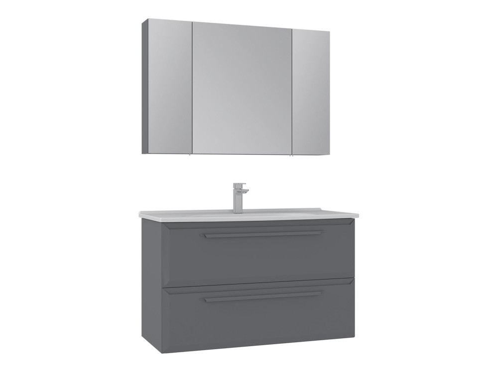 Ensemble Meuble Vasque avec Miroir (2 Pièces) "Nuvola 100 v2" - 100 x 50 x 62 cm - Grey