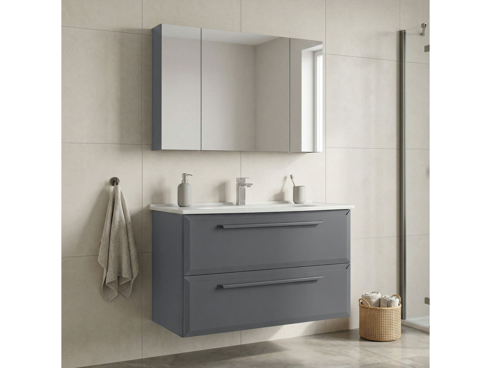 Ensemble Meuble Vasque avec Miroir (2 Pièces) "Nuvola 100 v2" - 100 x 50 x 62 cm - Grey