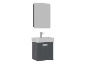 Ensemble Meuble Vasque avec Miroir (2 Pièces) "Orbit 55" - 55 x 38 x 62 cm - Anthracite