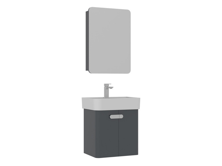 Ensemble Meuble Vasque avec Miroir (2 Pièces) "Orbit 55" - 55 x 38 x 62 cm - Anthracite