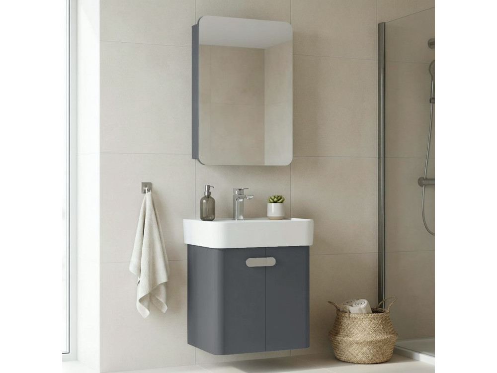 Ensemble Meuble Vasque avec Miroir (2 Pièces) "Orbit 55" - 55 x 38 x 62 cm - Anthracite