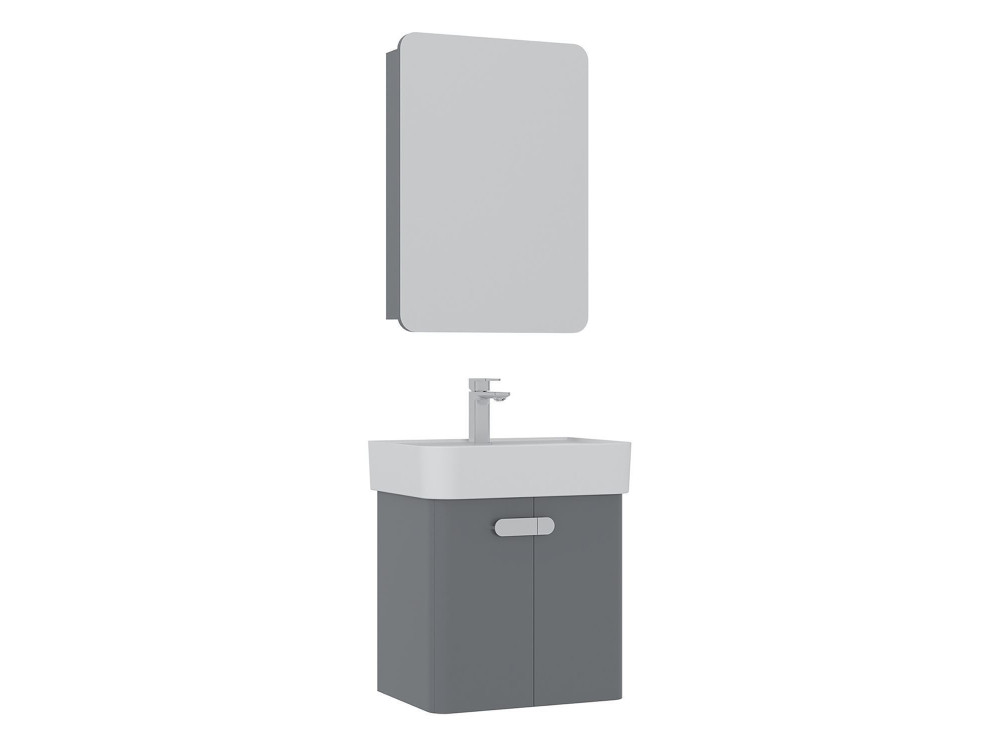 Ensemble Meuble Vasque avec Miroir (2 Pièces) "Orbit 55" - 55 x 38 x 62 cm - Grey